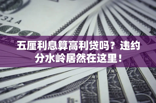 武汉五厘利息算高利贷吗？违约分水岭居然在这里！
